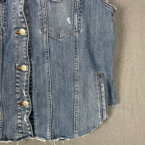 Joe's Biker Trucker Vest Womens Large Blue Denim Grunge Classic Moto Vintage - Picture 6 of 16